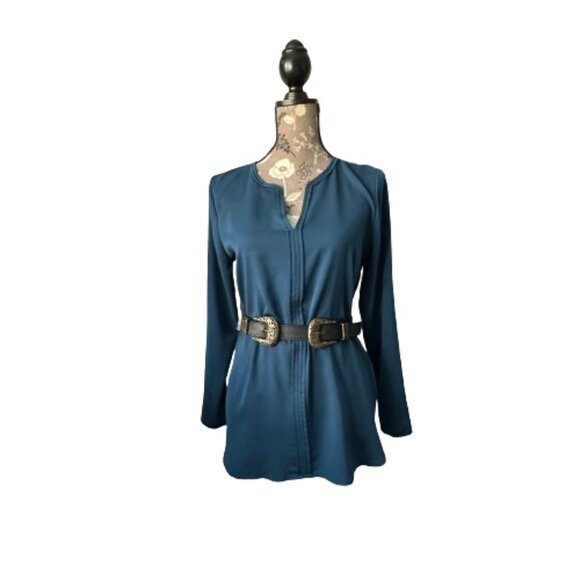 Ann Taylor Women's S Blue Modest Long Sleeves V-Neck Pull Over Blouse/Shirt Top - Picture 2 of 13